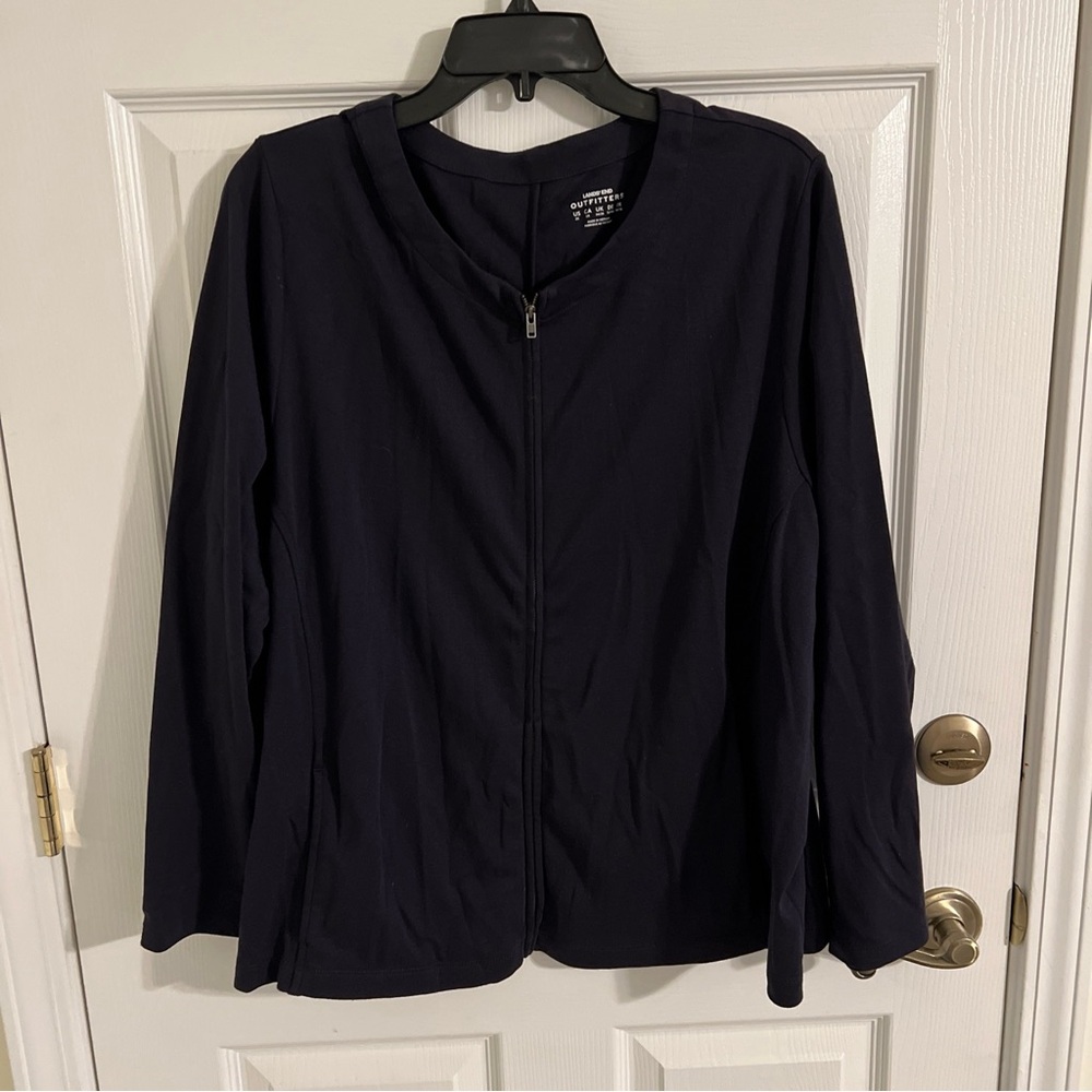 Lands End full zip top plus sz 2X black long sleeve cotton polyester